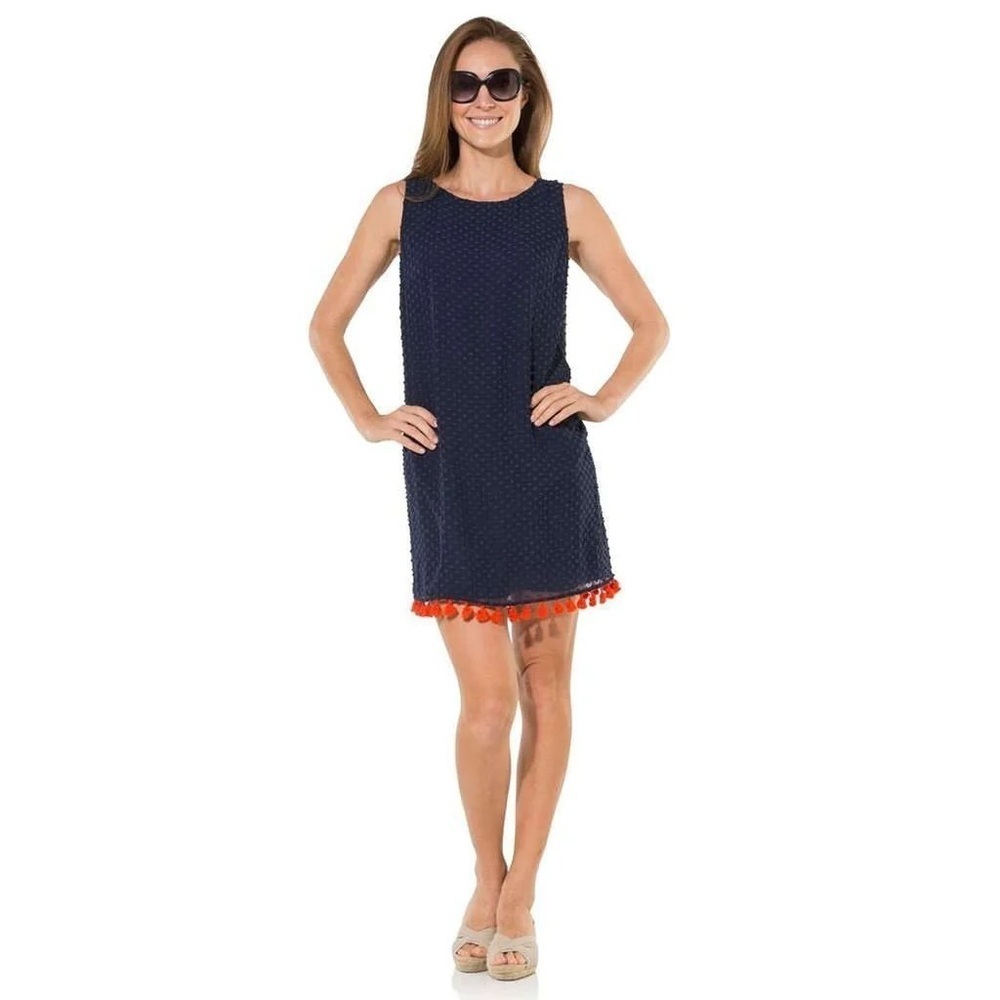 NWT Sail To Sable Swiss Dot Dress in Navy Silk Tassels